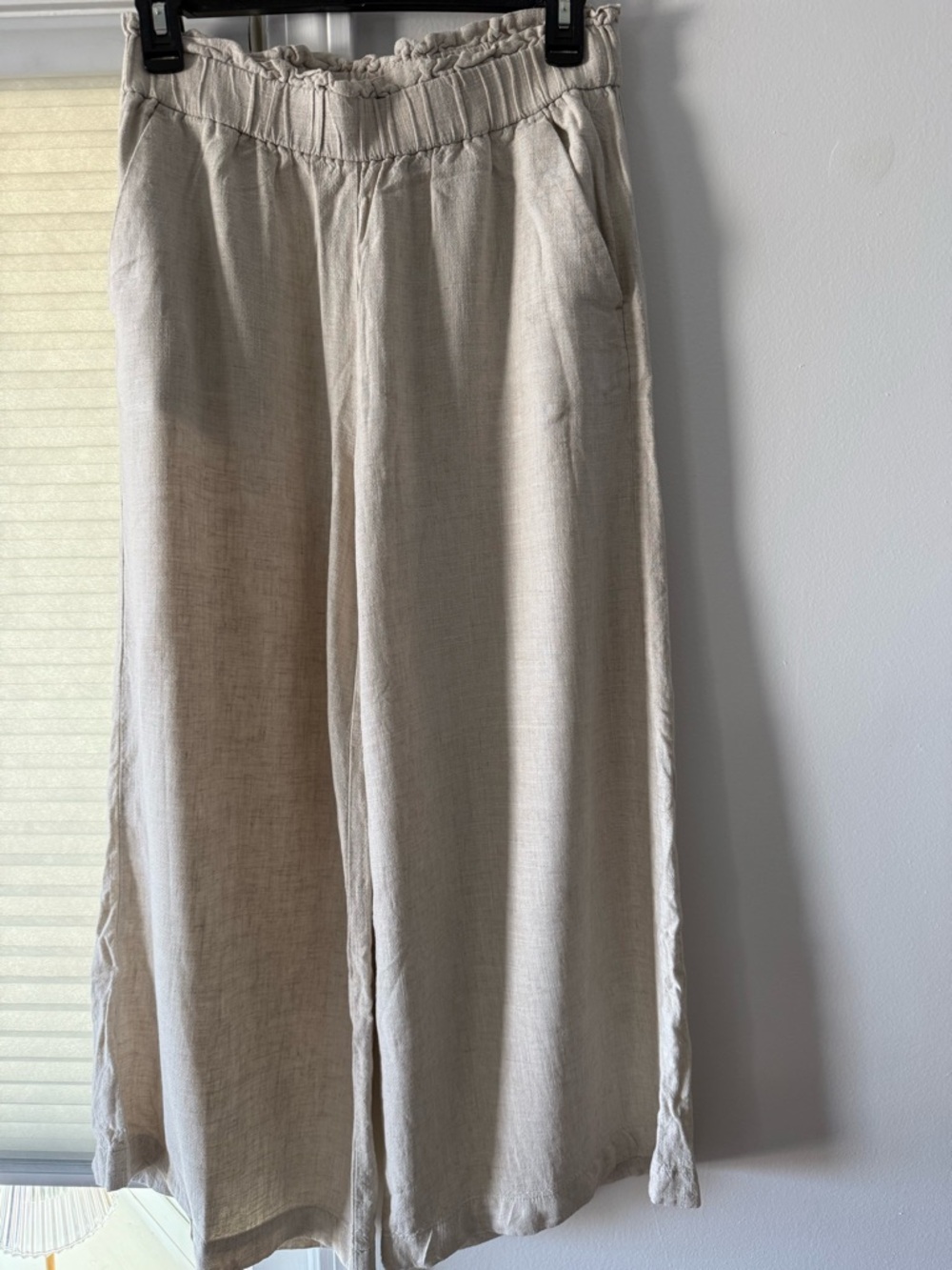 LOFT Beige/Oatmeal Elastic-Waist Linen Blend Pants - Picture 2 of 7